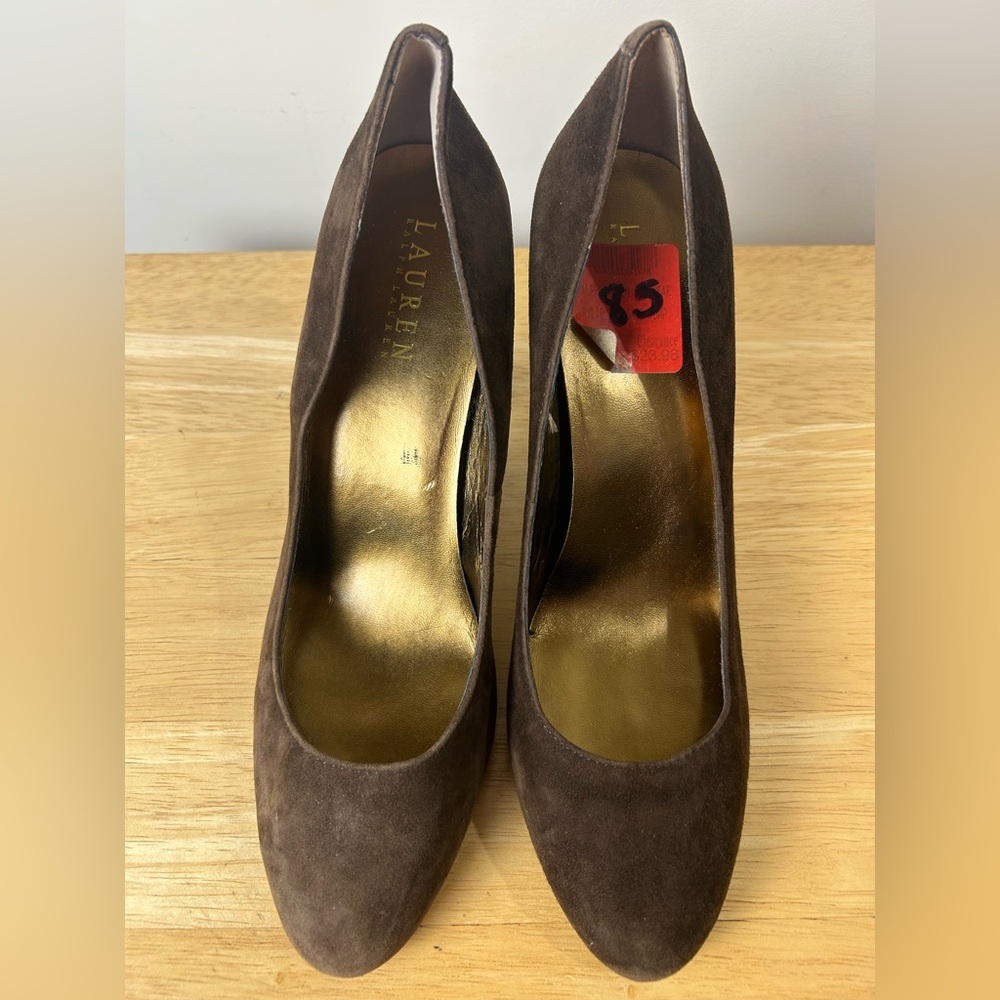 Lauren Ralph Lauren LRL Suede Pumps Heels Shoes 8.5 Brown City Office Evening - Picture 7 of 16